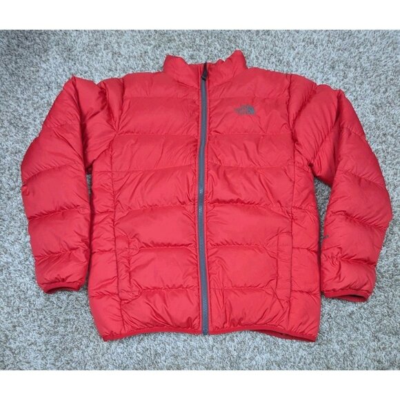 The North Face 550 Puffer Jacket Boys Large Red Goose Down Full Zip Up - Picture 1 of 9